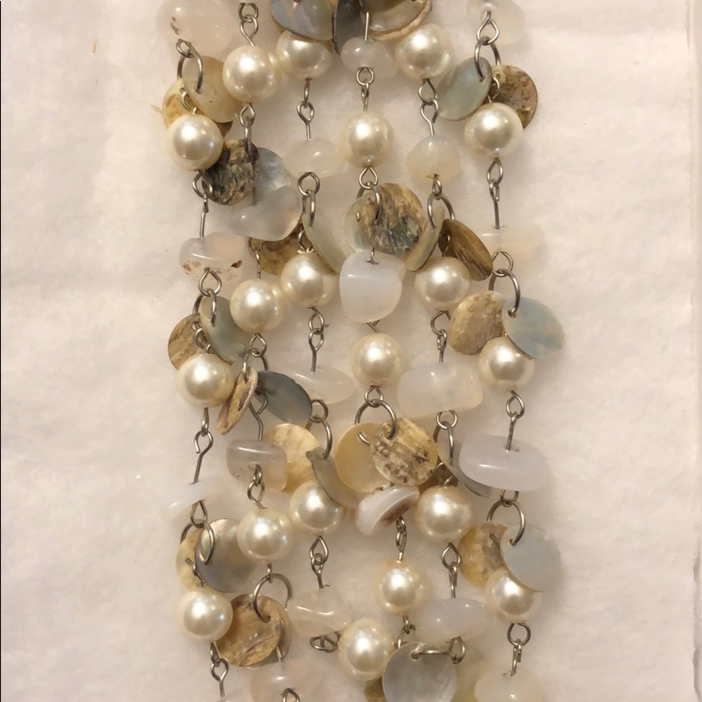 Long Chunky Shell, Pearl and Bead Necklace